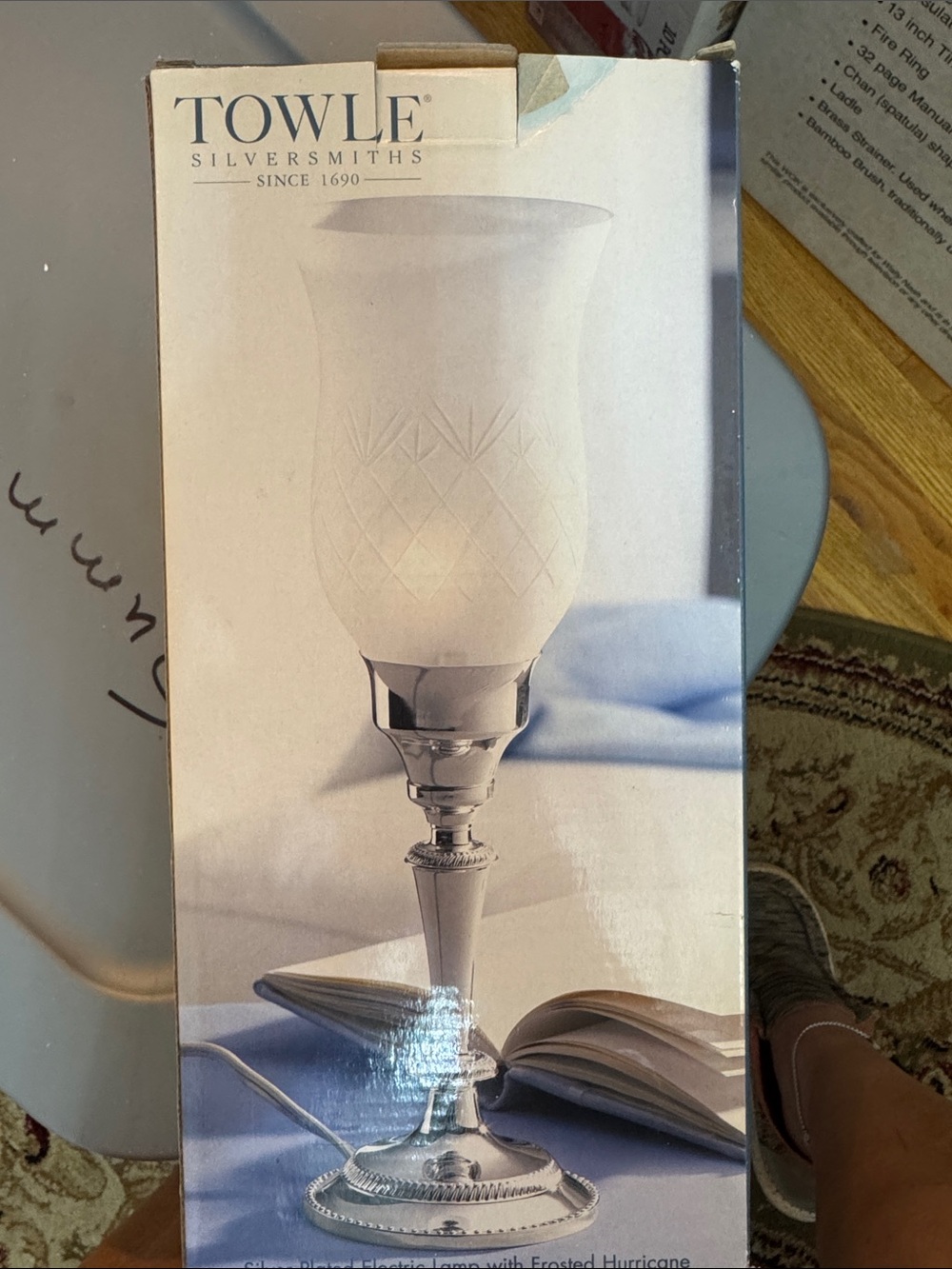 Towle Frosted Glass Hurricane Lamp with Silver-Tone Base